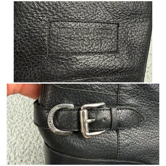 Michael Kors Boots Womens 9.5 Shoes Black Woodley Wedge Combat Moto Biker Calf - Picture 9 of 14